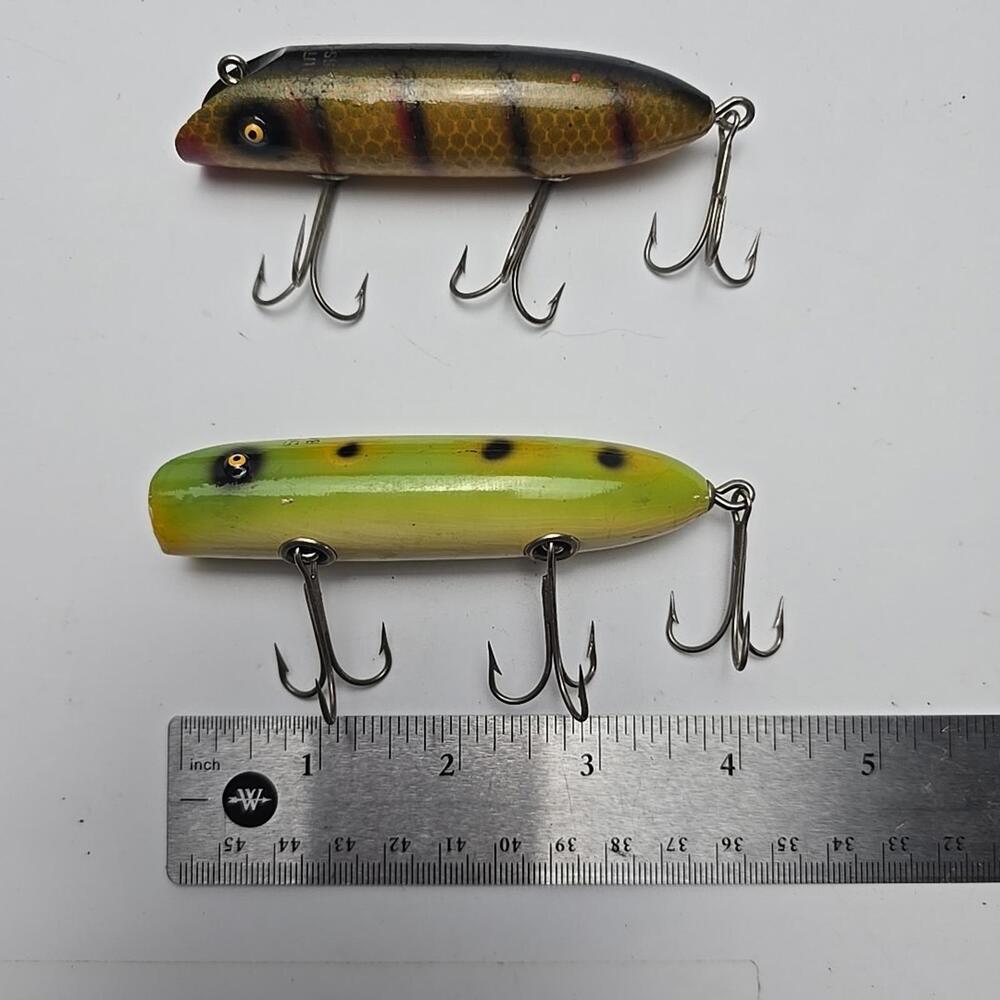 Vintage Lot of 2 Old South Bend Bass Oreno Red Head With Glas Eyes Fishing Lures - Picture 10 of 10